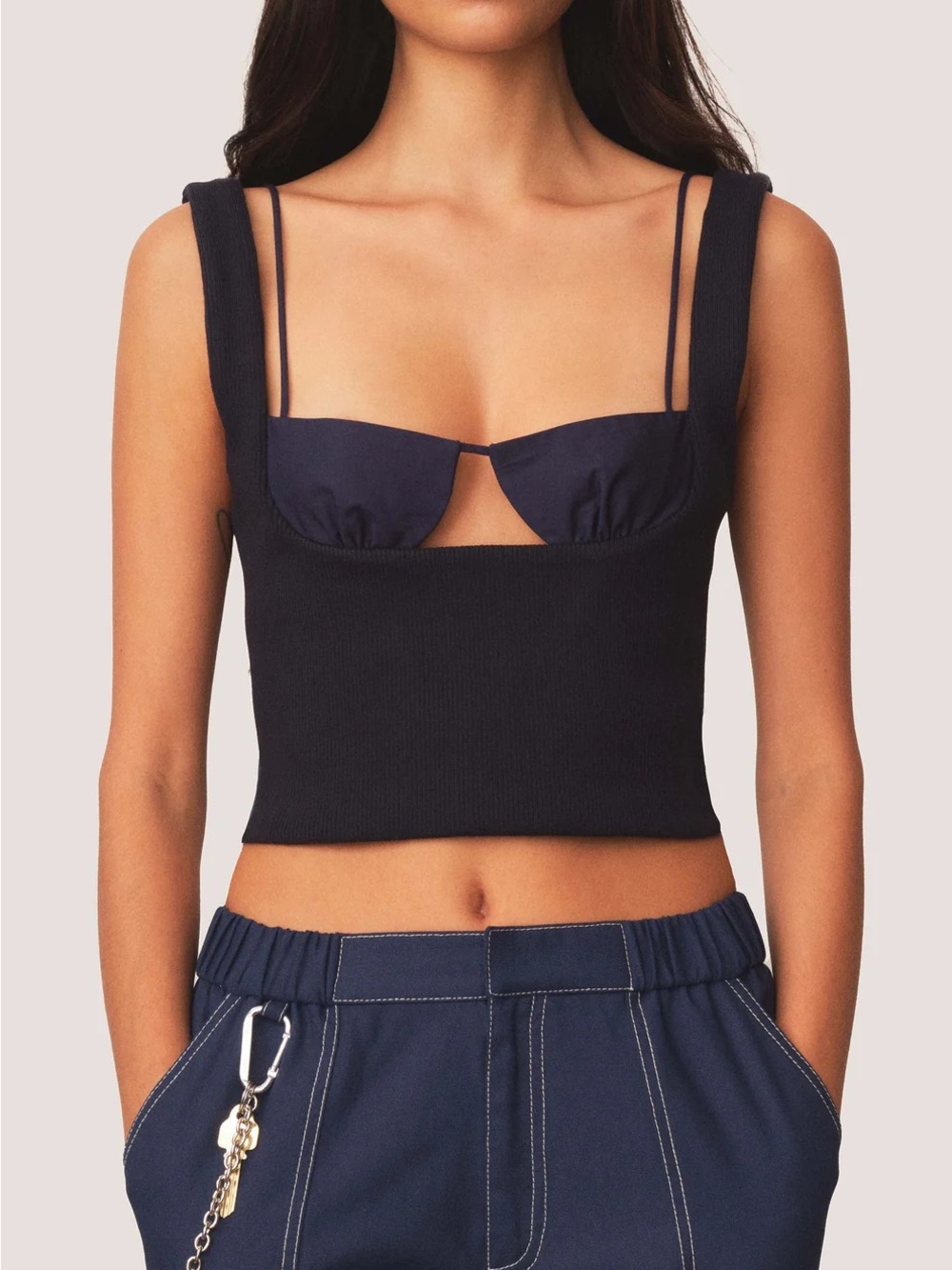 Tae Park Exposed Bra Knit Top Midnight